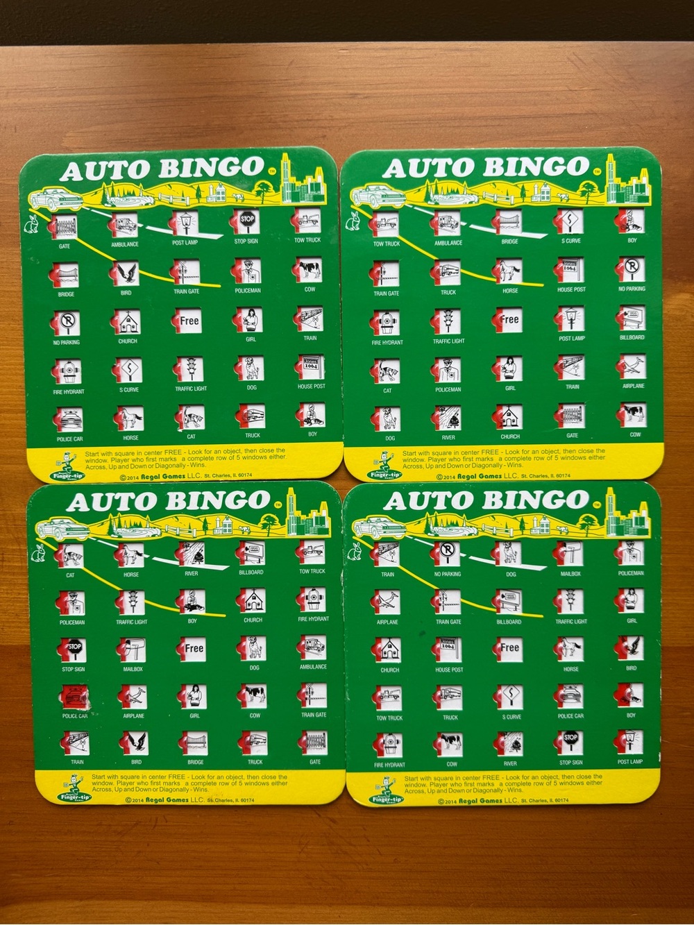 Regal Games 2014 Auto Bingo Game Boards